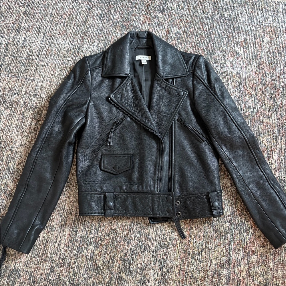 Topshop Women's Black real Leather Jacket brand new